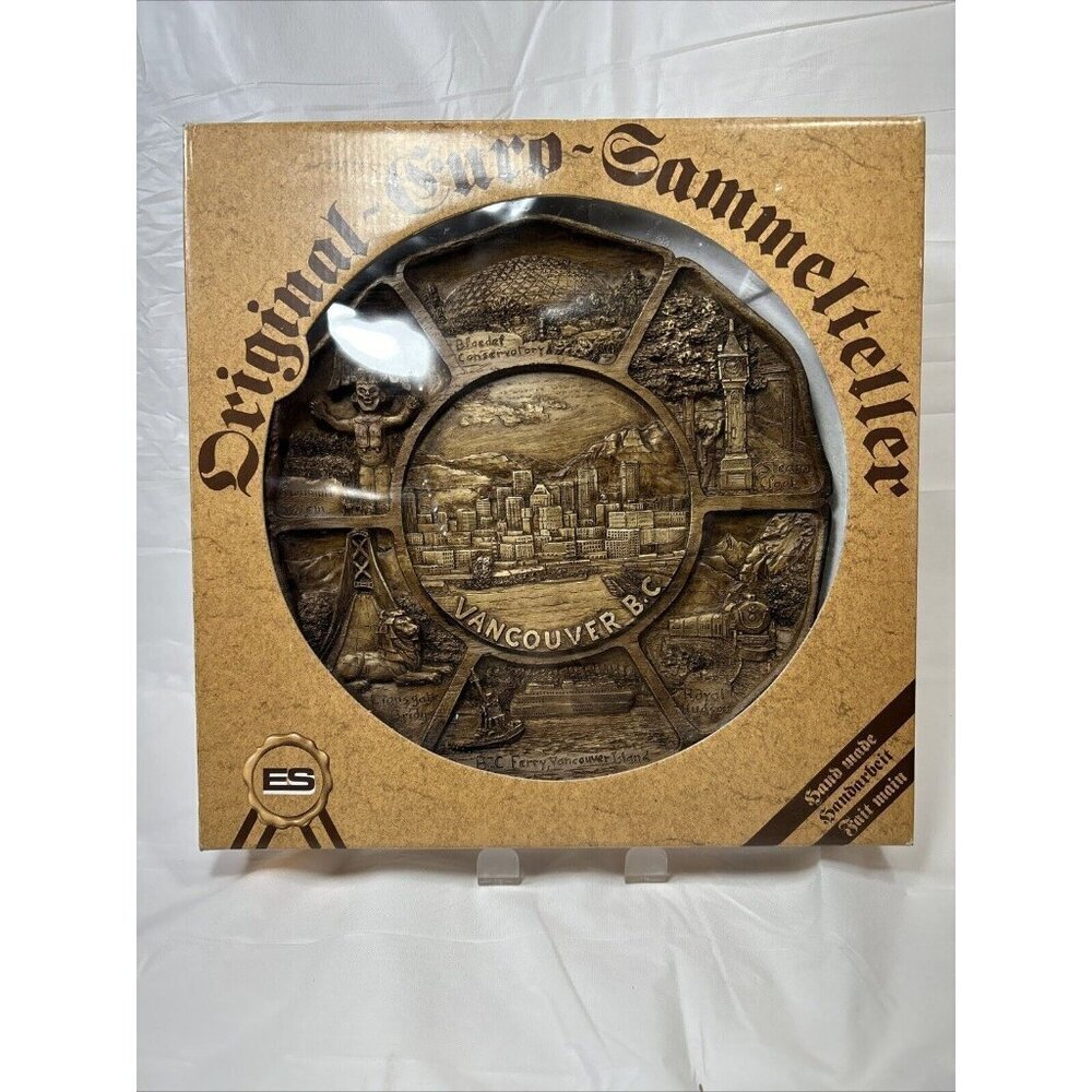Vtg Original Euro Gammelteller Vancouver Souvenir Faux Wood Resin 3D Plate #11